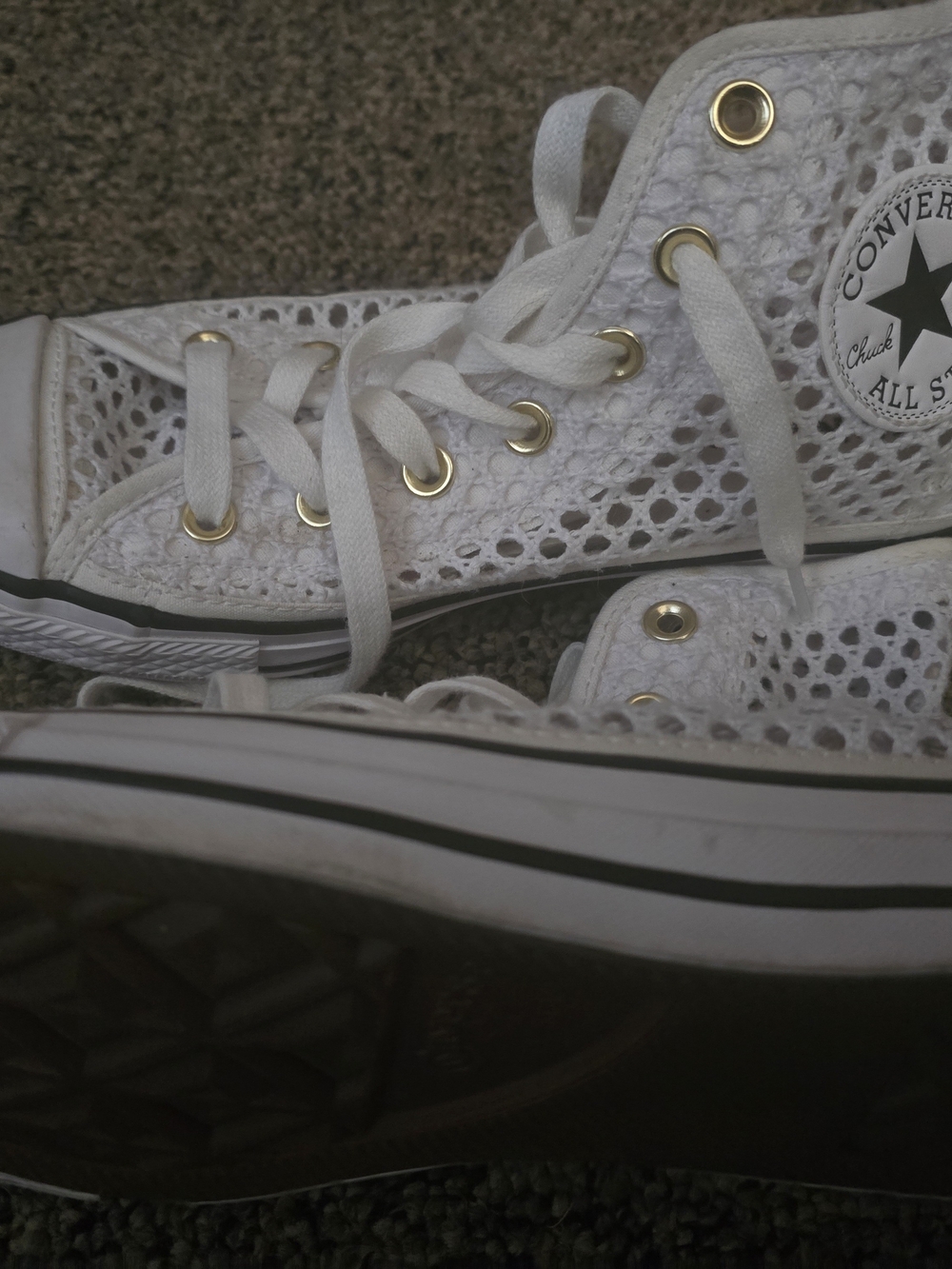 Converse White High-Top Sneakers with Gold Eyelets